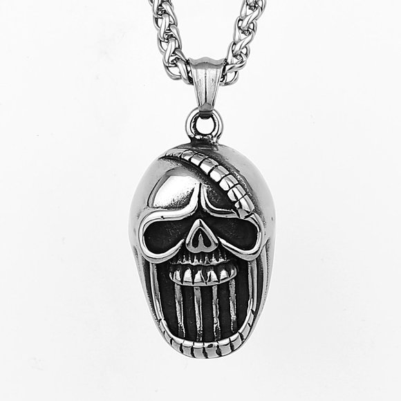 ❤️Retro Exaggerated Big Mouth Skull Head Stainless Steel  Necklace,GP1231495 - Picture 4 of 9